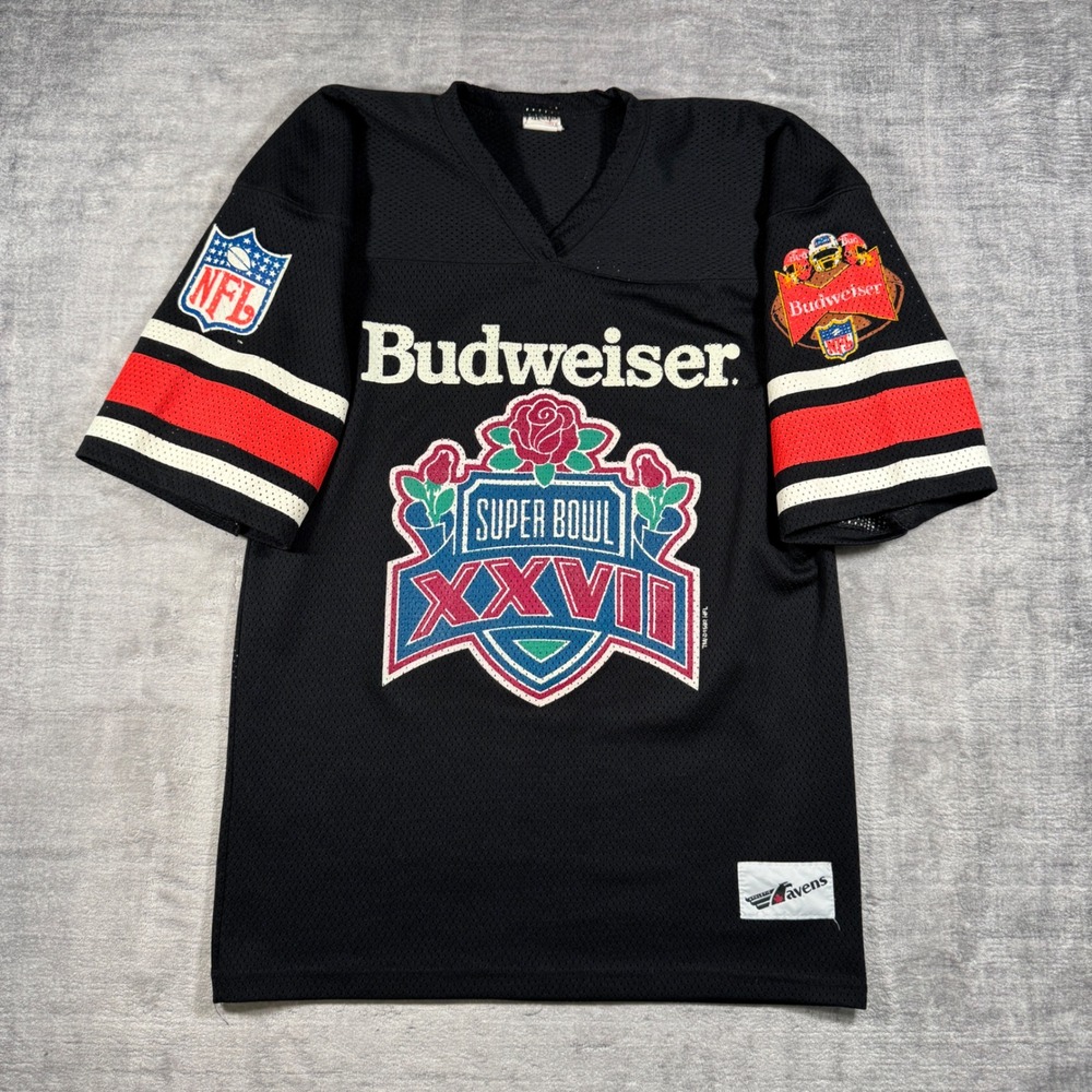 Super Bowl XXVII Jersey Mens XL Black Budweiser NFL Vintage 1992 Ravens Athletic